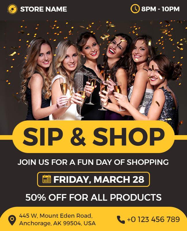 Sip and Shop Discount Event Flyer Template