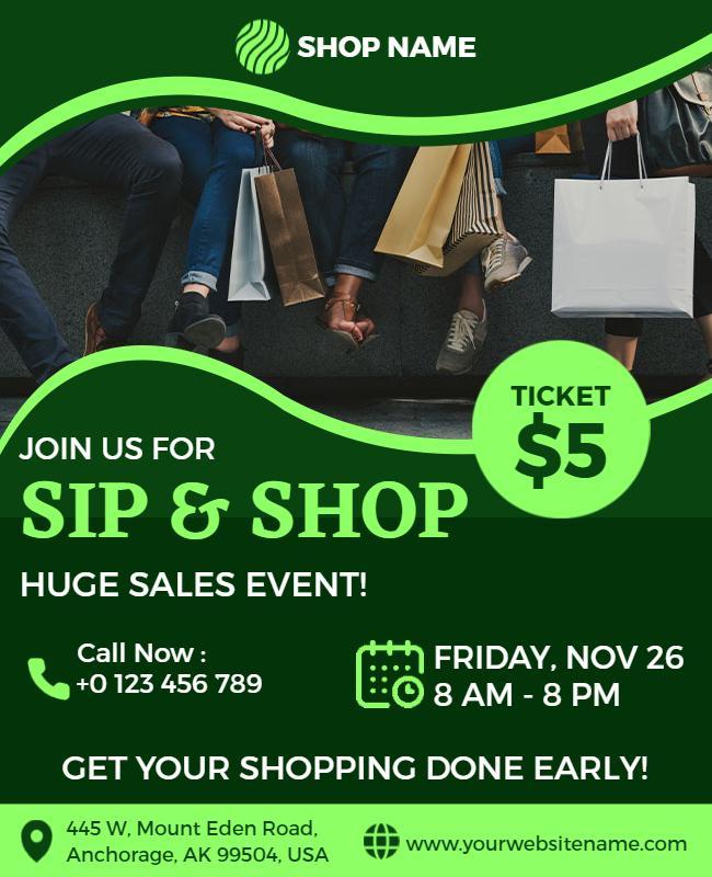 Sip and Shop Sales Event Flyer Template