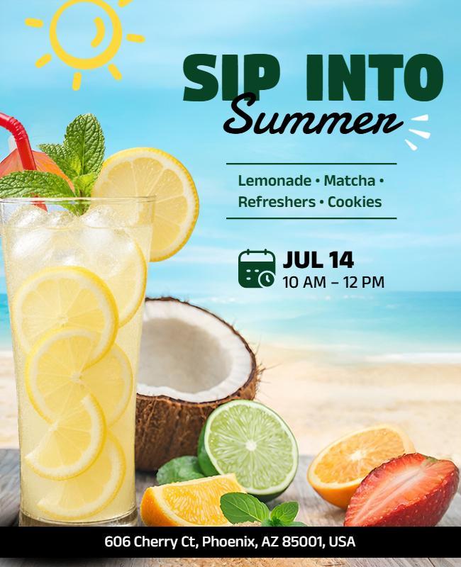 Sip Into Summer Refreshments Event Flyer Template