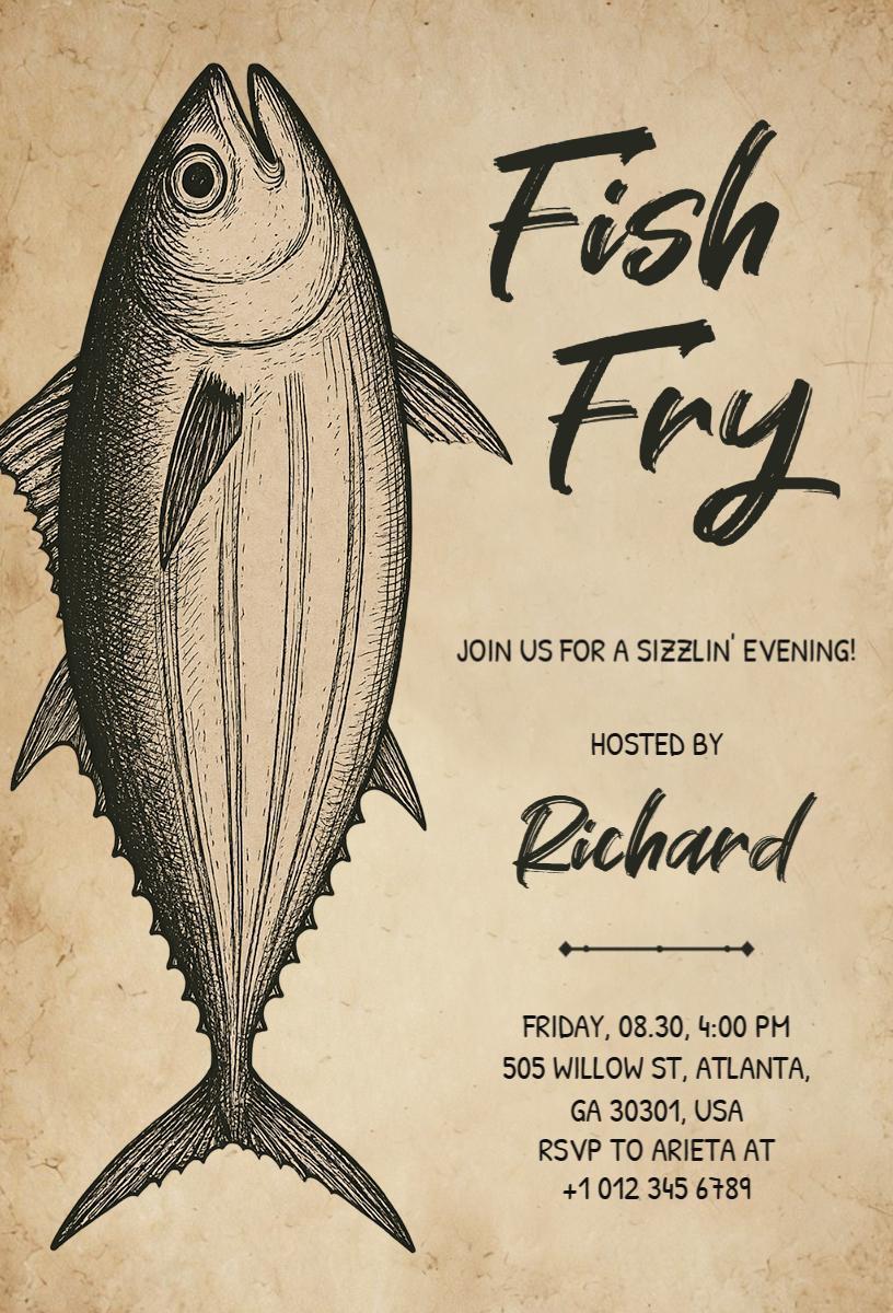 Sizzlin' Seafood Feast Fish Fry Celebration Invitation Template