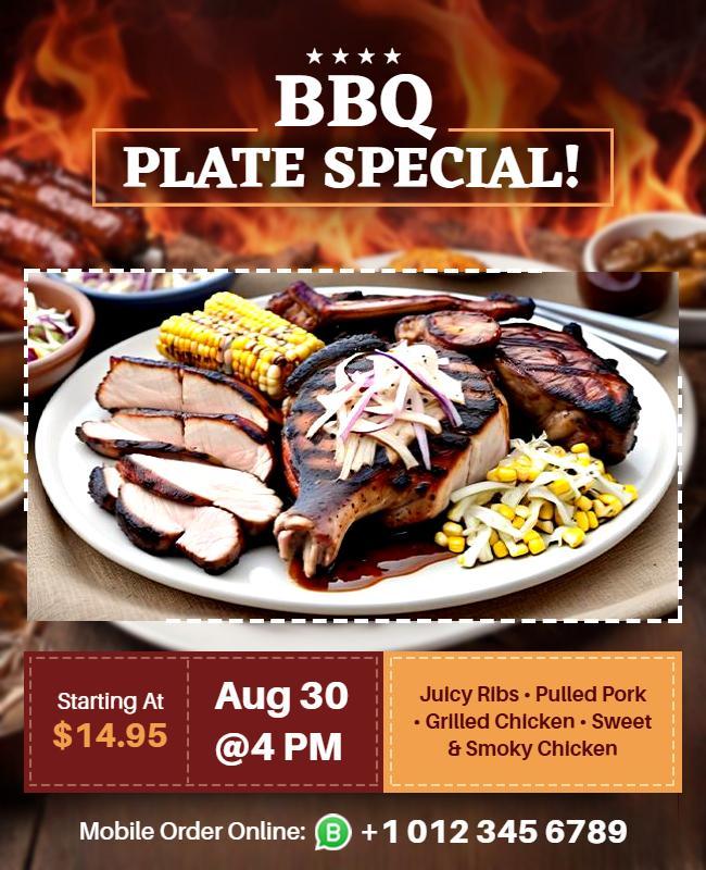 Sizzling BBQ Plate Special with Juicy Meats Poster Template
