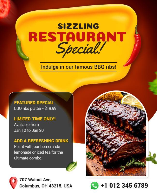 Sizzling BBQ Restaurant Special Flyer Template