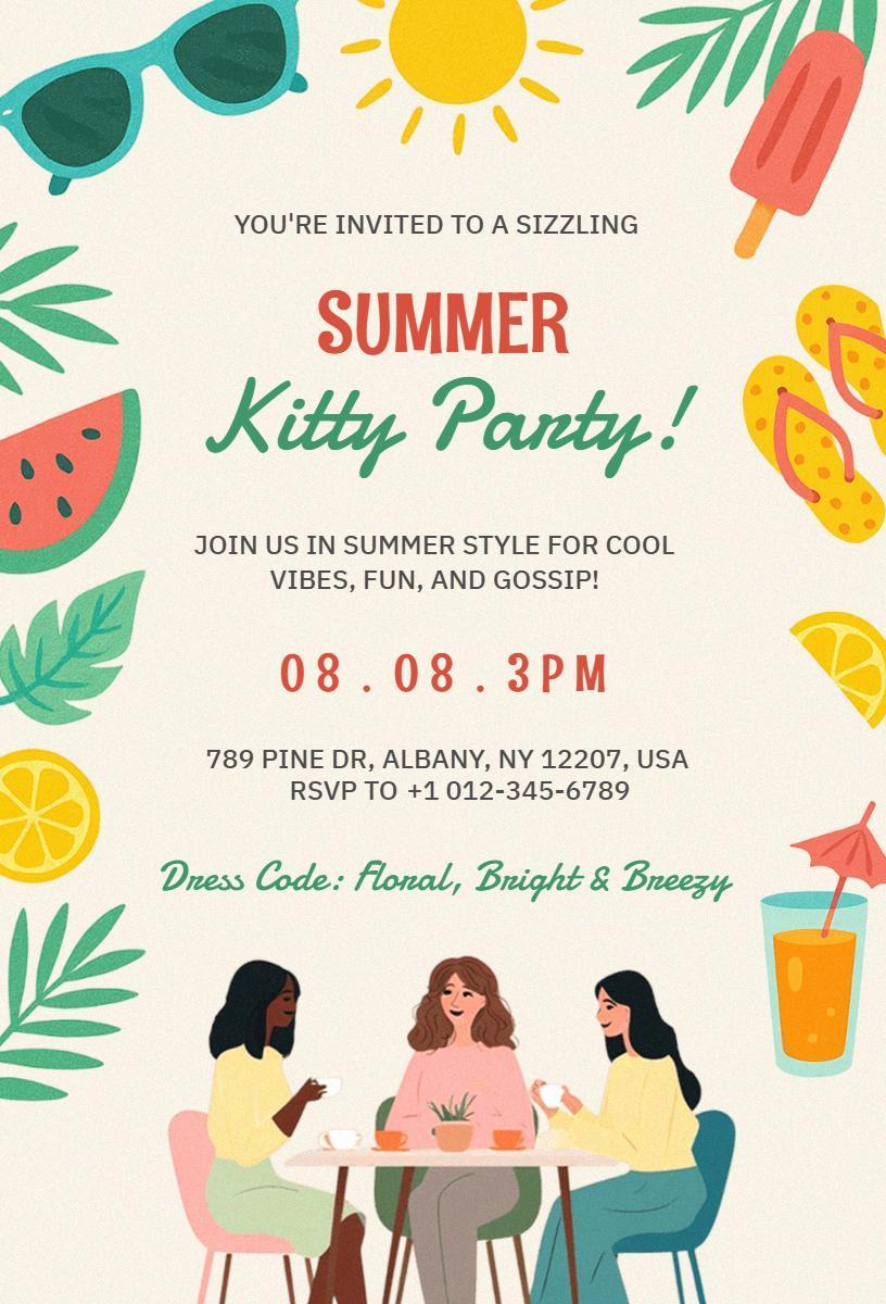 Sizzling Summer Relaxation Kitty Party Invitation Template