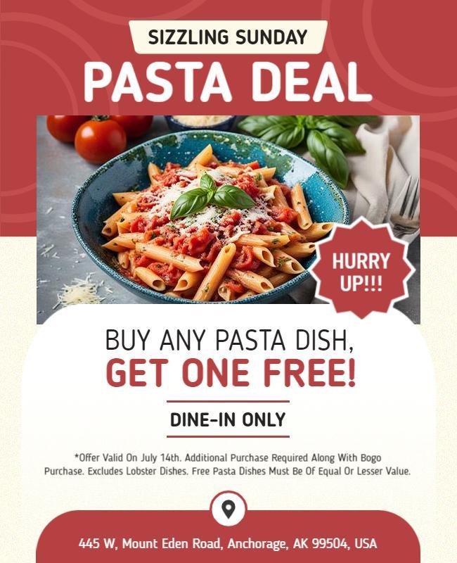 Sizzling Sunday Pasta Deal Promotion Flyer Template