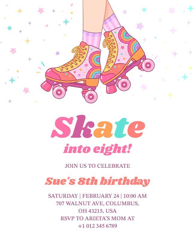 Skate Into Eight Birthday Party Invitation Flyer Template