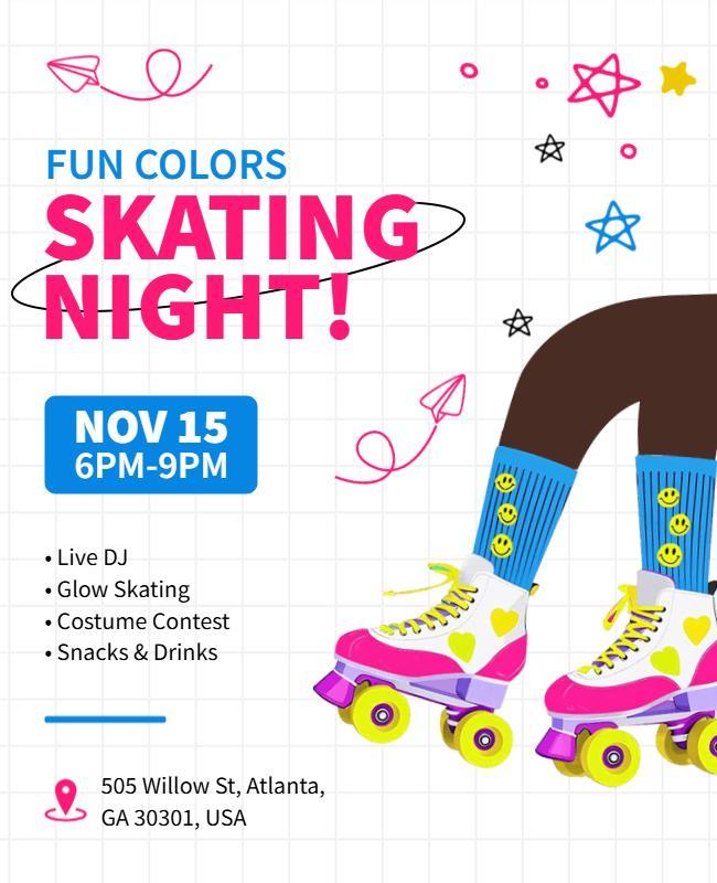 Colorful Fun Skating Night with Glow and Costume Contest Flyer Template