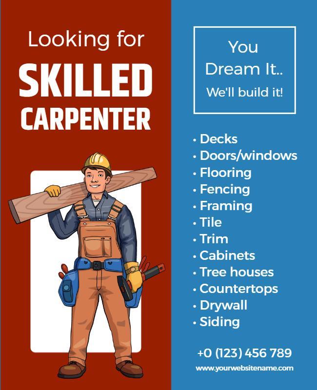 Skilled Carpenter Services Advertisement Flyer Template