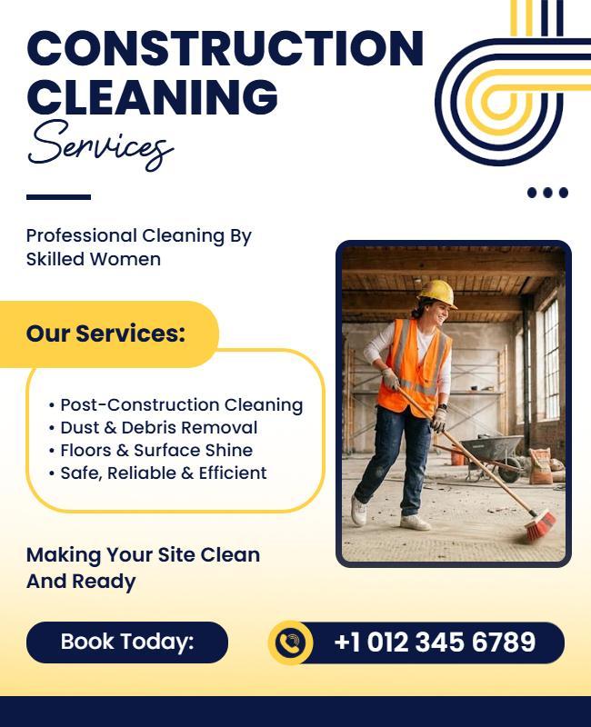 Skilled Women Construction Site Cleaning Services Flyer Template