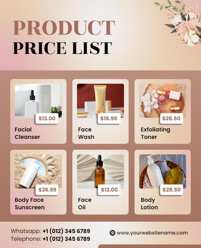 Skincare Product Price List Flyer Template