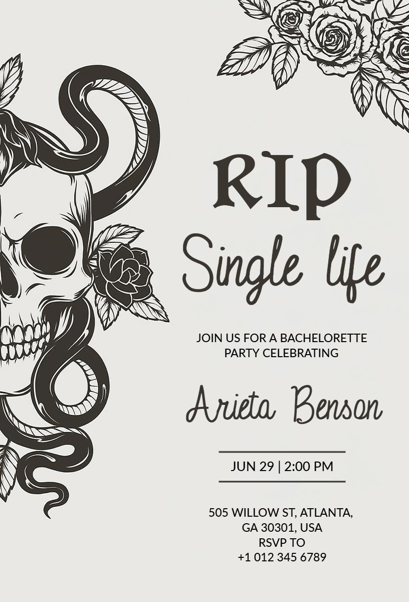 Skull Roses Edgy Bachelorette Party Celebration Invitation Template