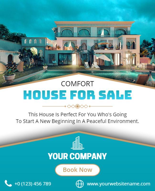 Sky Blue and White House for Sale Flyer Template