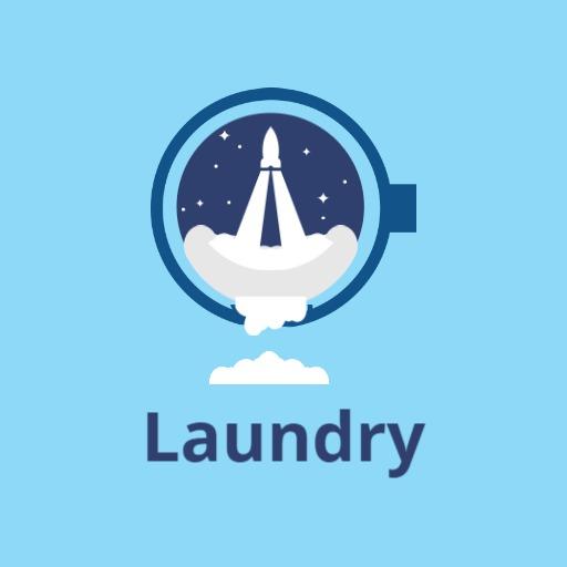 Sky Blue and White Laundry Rocket Design Logo Template