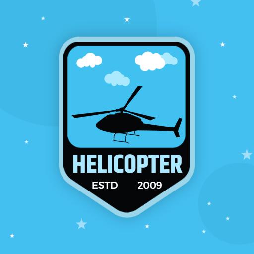 Sky Blue Badge Design Featuring Helicopter and Clouds Logo Template