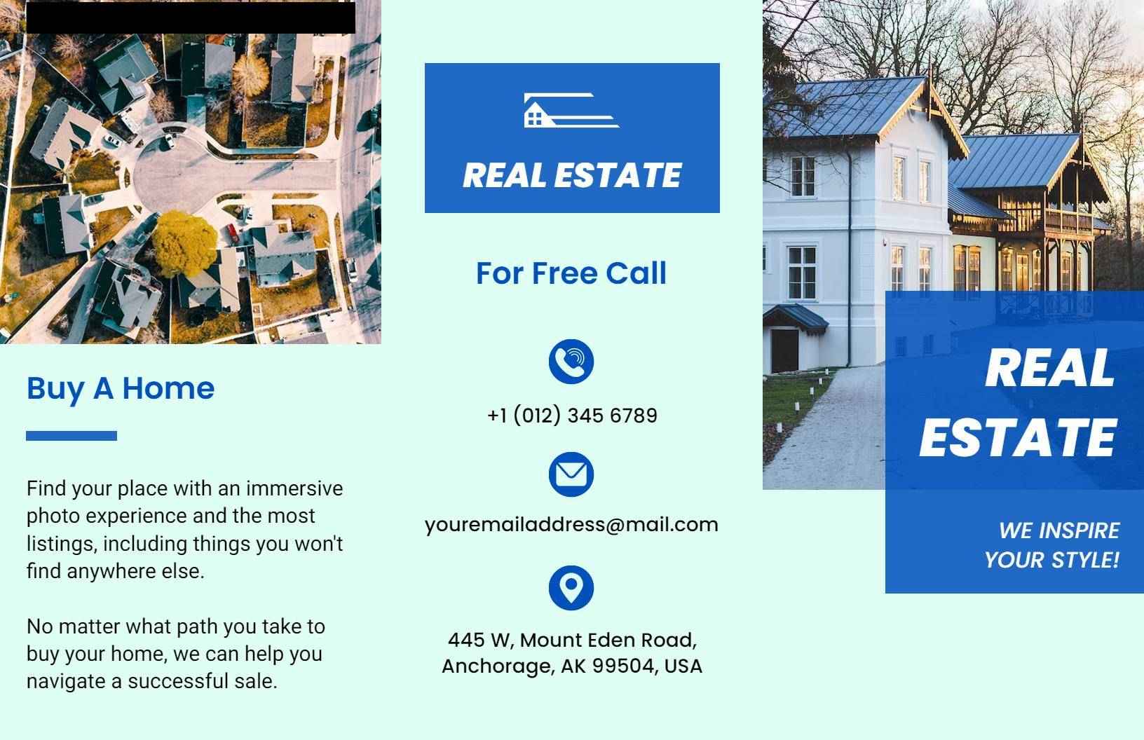 Sky Blue Modern Home Listing and Real Estate Services Brochure Template