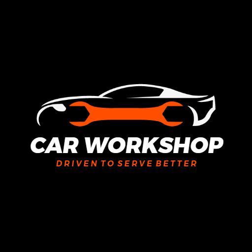 Sleek Black and Orange Car Design Highlighting Service Workshop Logo Template