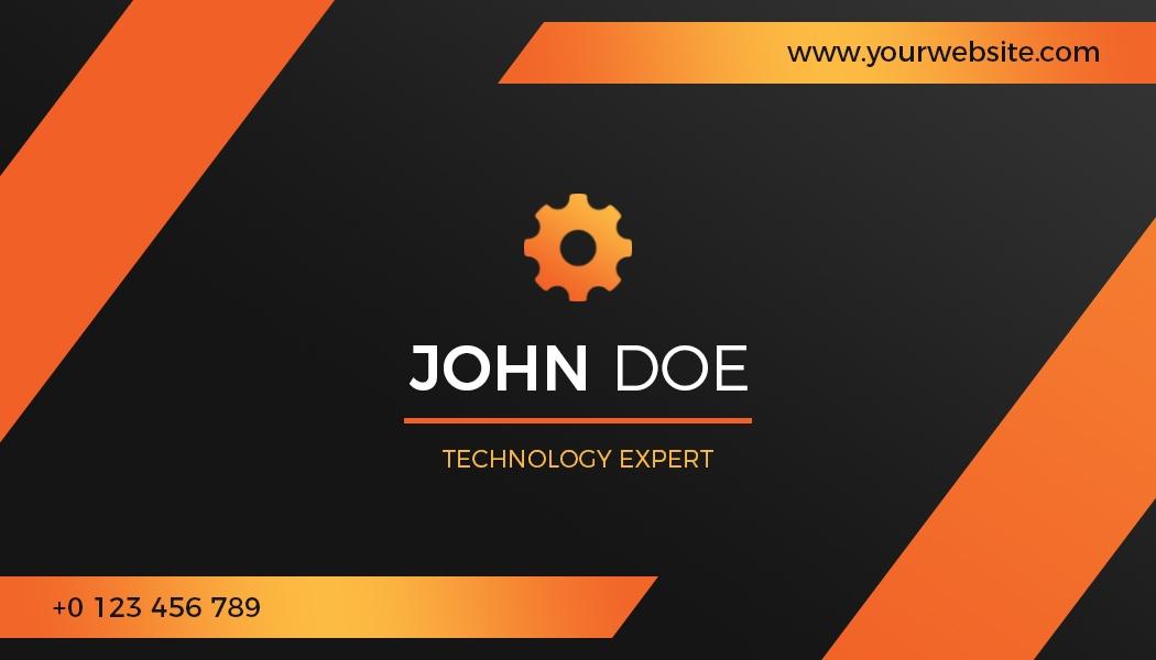 Sleek Black and Orange Technology Expert Business Card Template