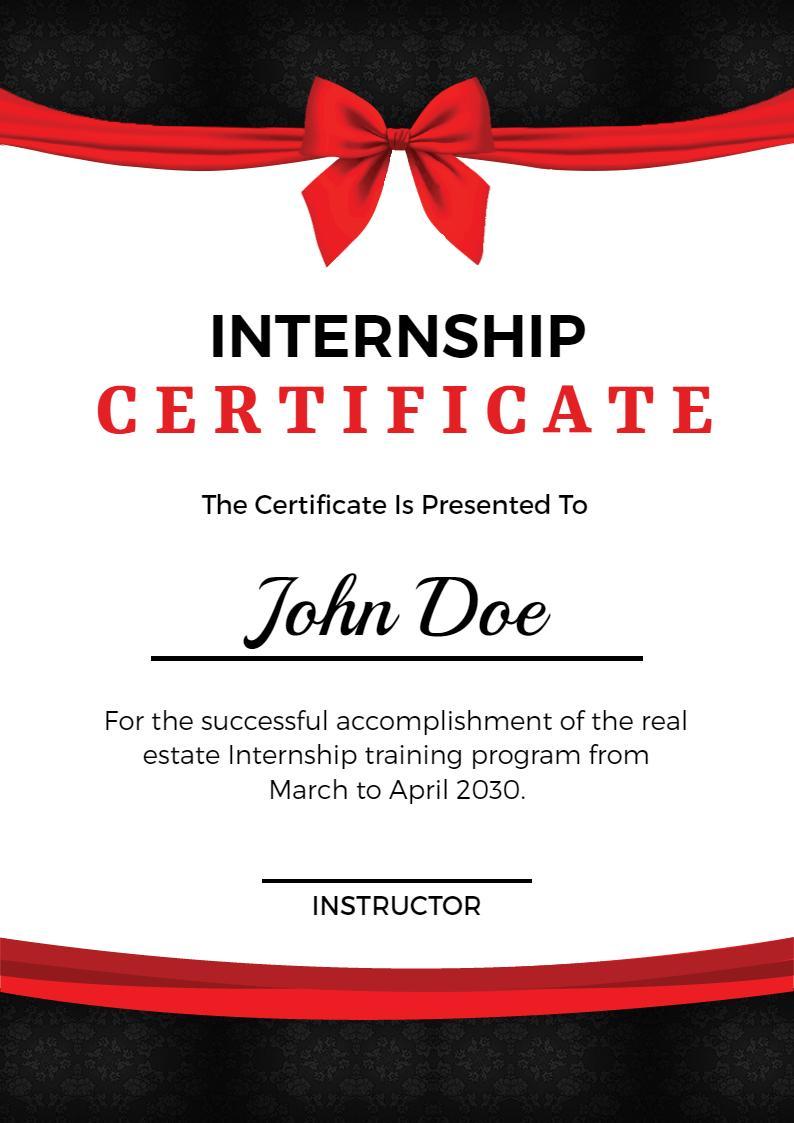 Sleek Black and Red Real Estate Internship Certificate Template