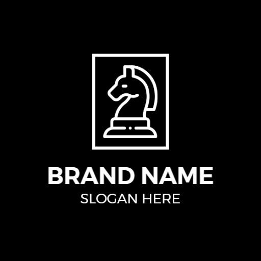 Sleek Black and White Minimalist Chess Knight Logo Template