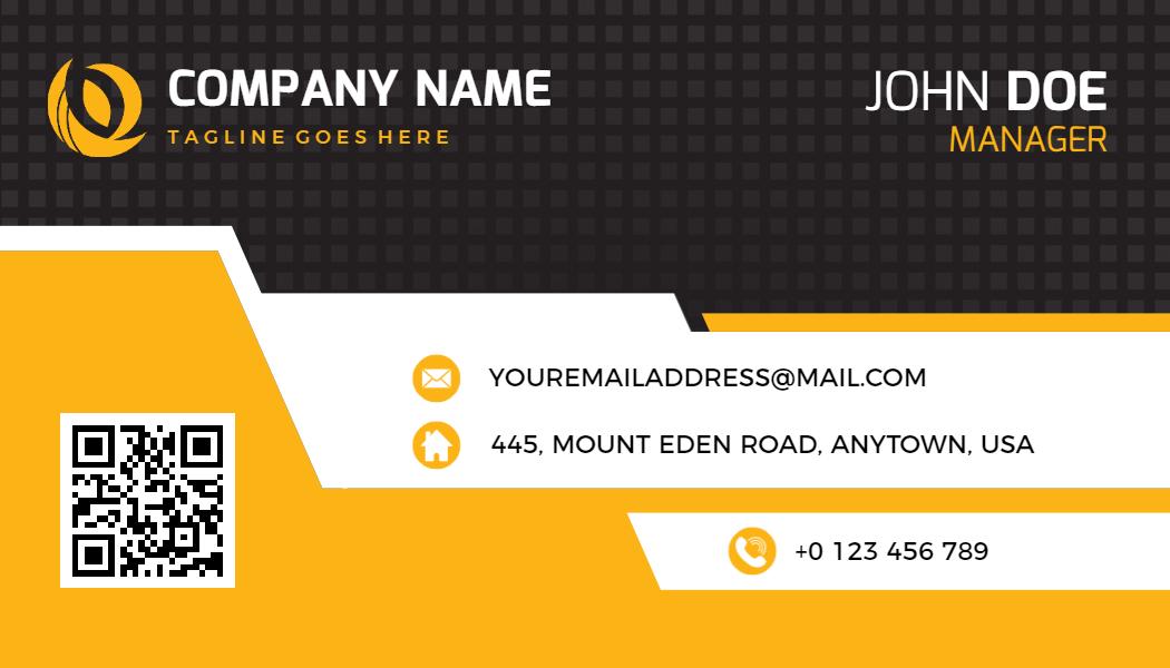 Sleek Black and Yellow QR Code Enabled Business Card Template