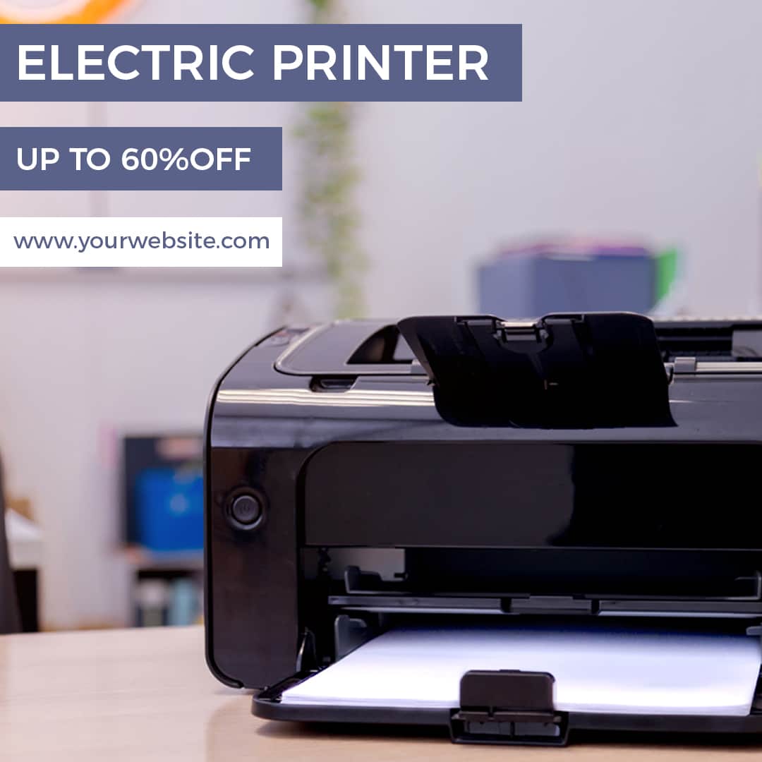 Sleek Black Electric Printer with Discount Offer Ad Template