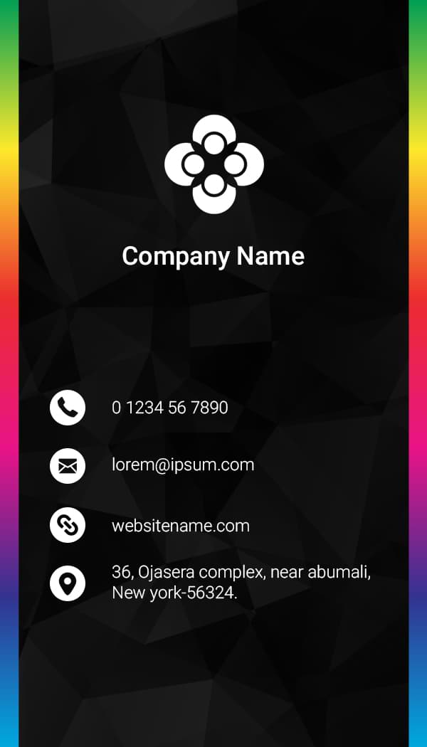 Sleek Black Geometric Vertical Business Card Template