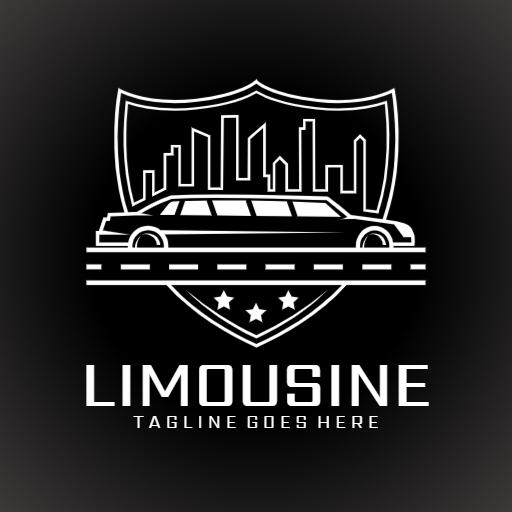 Sleek Black Limousine Design with City Skyline Logo Template