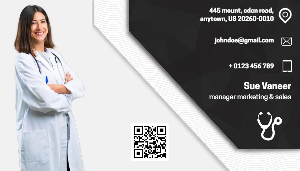Sleek Black Medical Professional QR Code Enabled Business Card Template