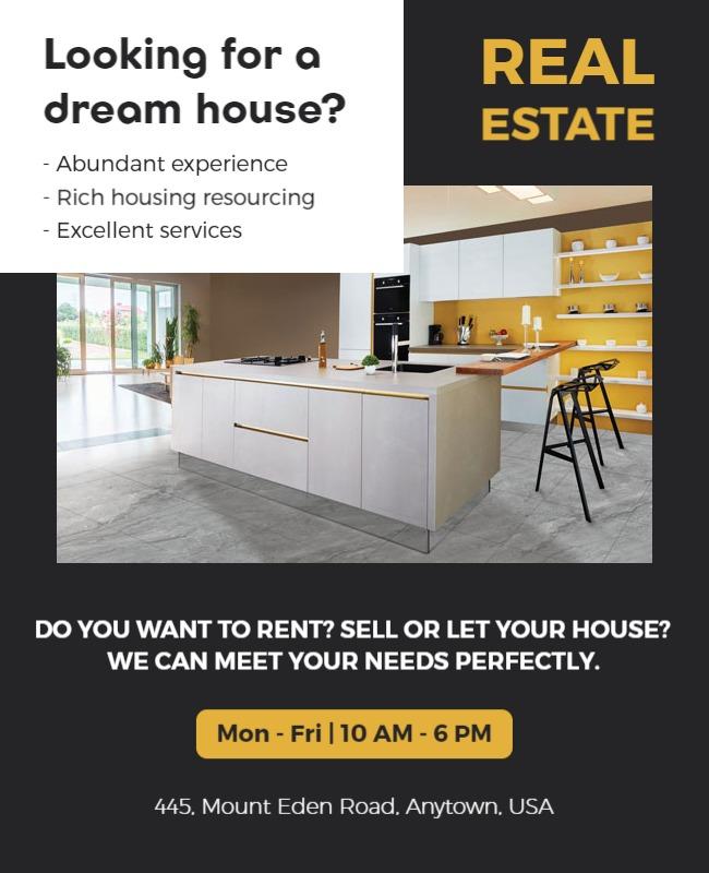 Sleek Black Modern Real Estate Services Flyer Template