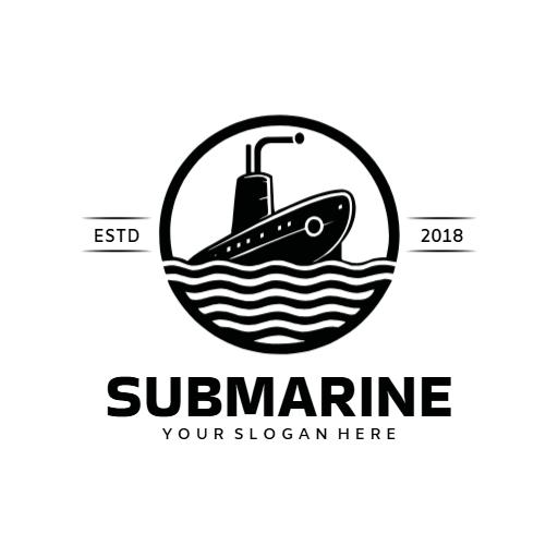 Sleek Black Submarine Navigating Through Ocean Waves Logo Template
