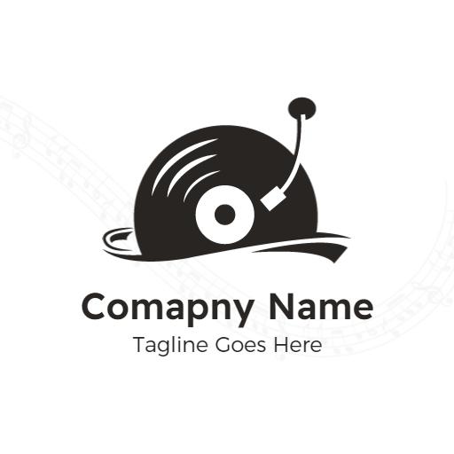 Sleek Black Vinyl Record Design Shows Dynamic DJ Vibes Logo Template