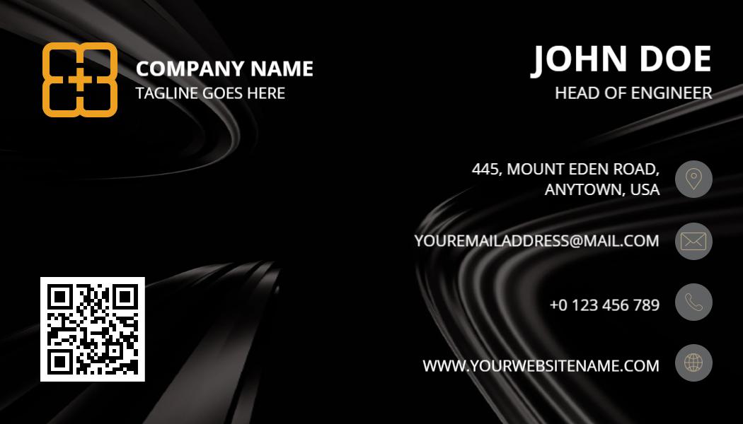 Sleek Black Wave Design QR Code Enabled Business Card Template