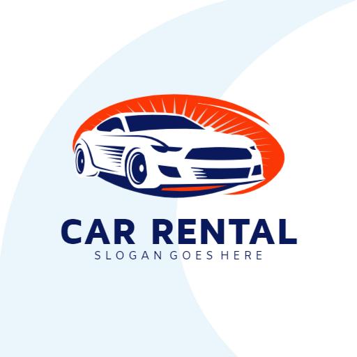 Sleek Blue and Orange Sports Car for Car Rental Logo Template