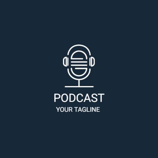 Sleek Blue Microphone Design Highlighting Engaging Podcast Logo Template