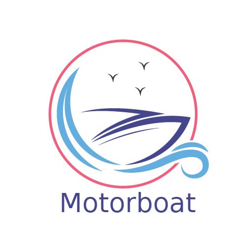 Sleek Blue Motorboat Design with Gentle Water Waves Logo Template