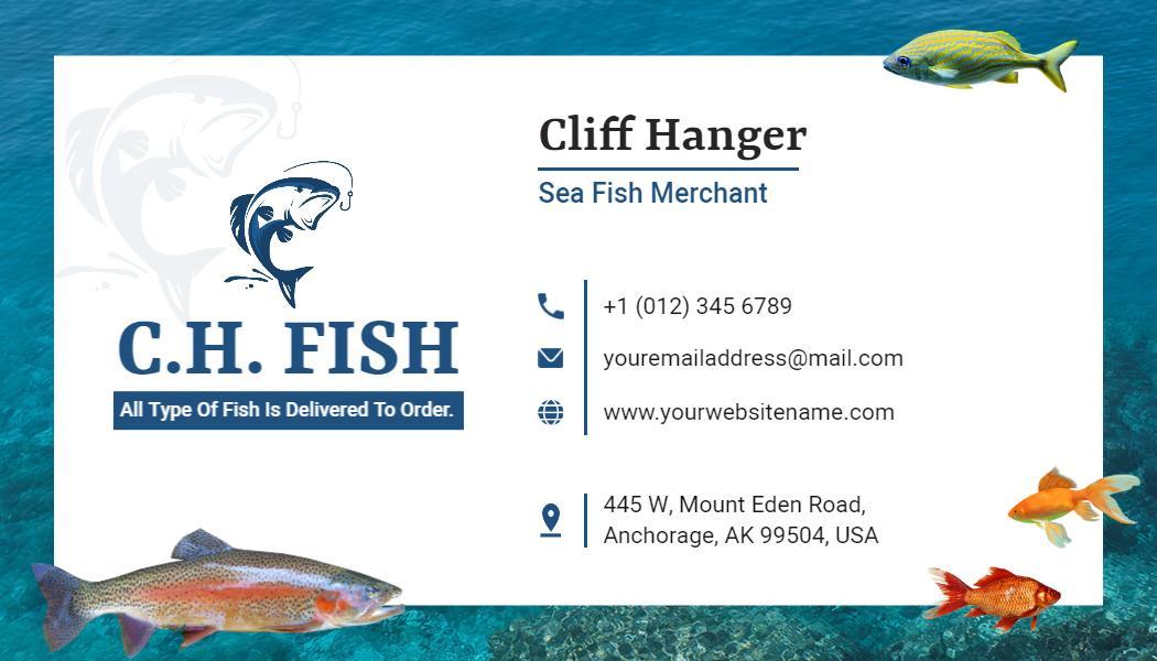 Sleek Blue Sea Fish Merchant Visiting Card Template