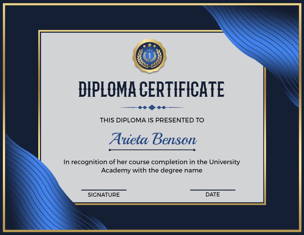 Sleek Blue Wave Design University Diploma Certificate Template