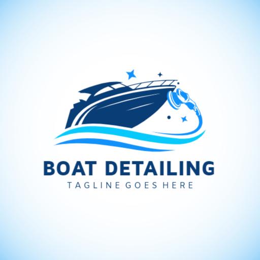Sleek Blue Yacht Shimmering on Water for Boat Detailing Logo Template