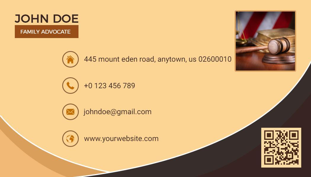 Sleek Brown Lawyer Family Advocate Business Card Template