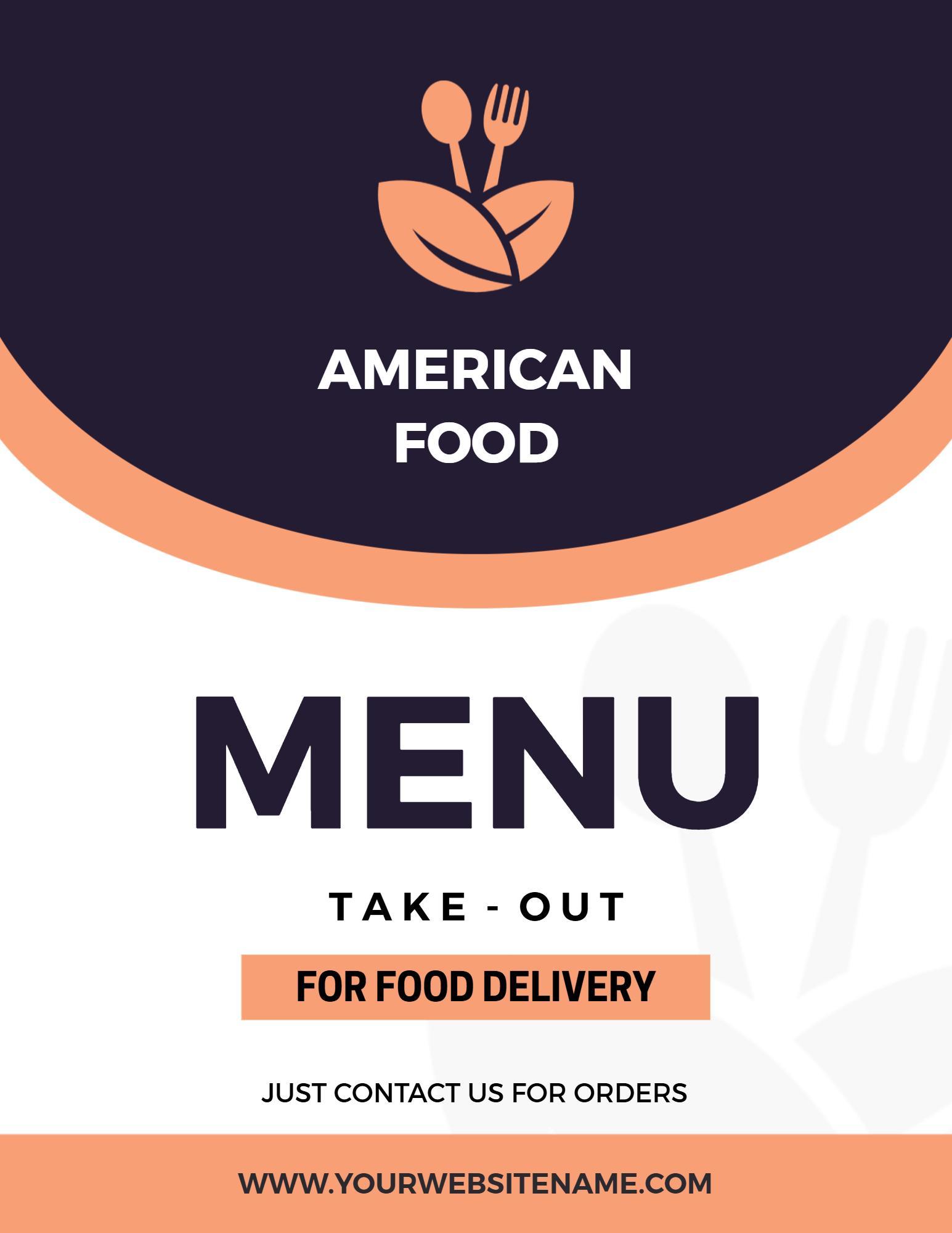 Sleek Design for American Take-Out Dining Experience Menu Template