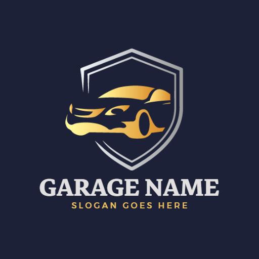 Sleek Gold Car Design with Protection Theme for Garage Logo Template
