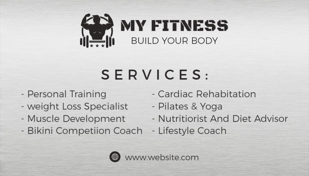Sleek Metallic Fitness Coaching Services Business Card Template