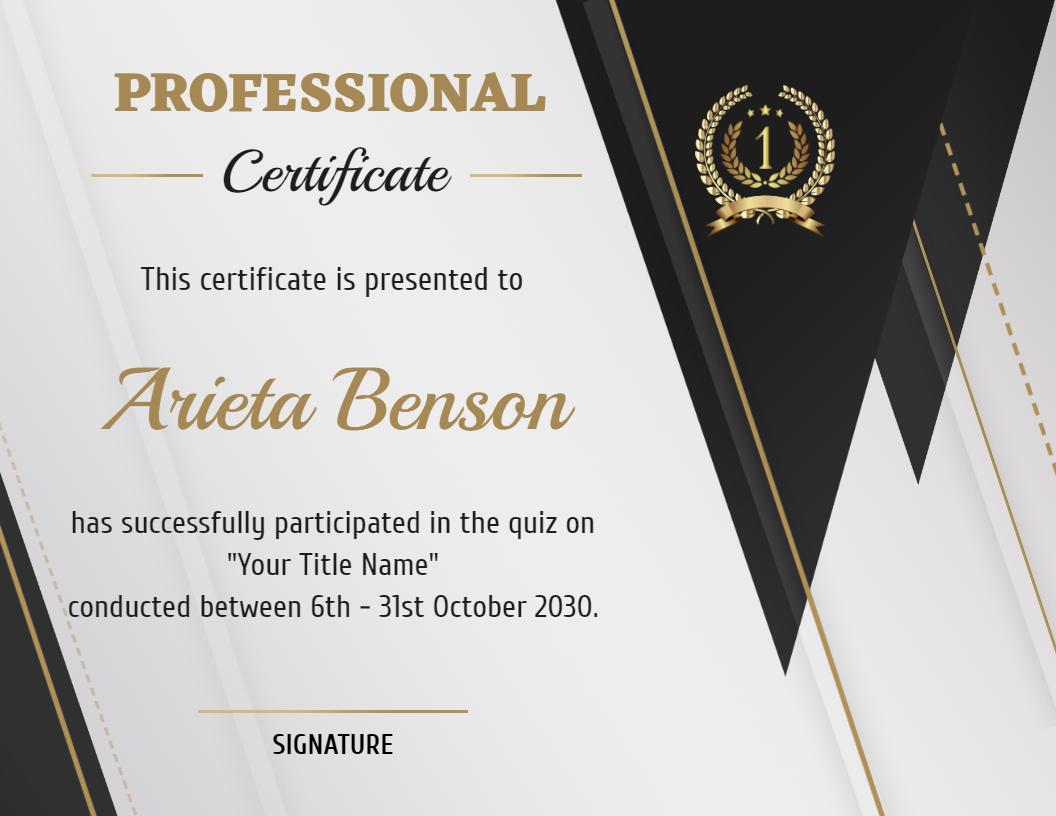 Sleek Modern Black and Gold Professional Participation Certificate Template