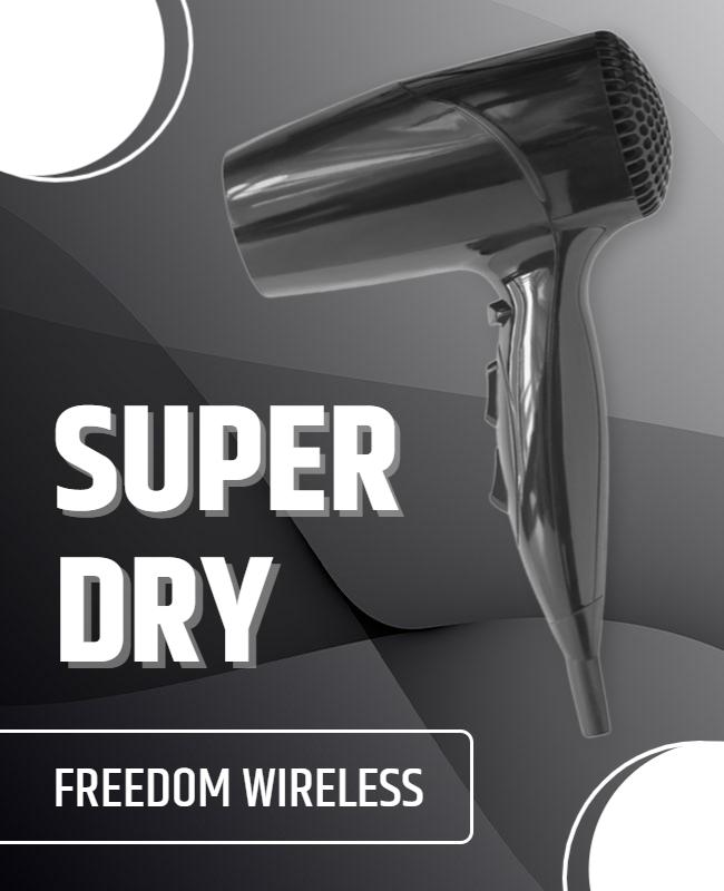 Sleek Modern Black Hair Dryer Product Poster Template