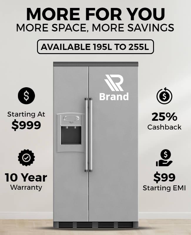 Sleek Modern Silver Refrigerator Sales Promotion Poster Template