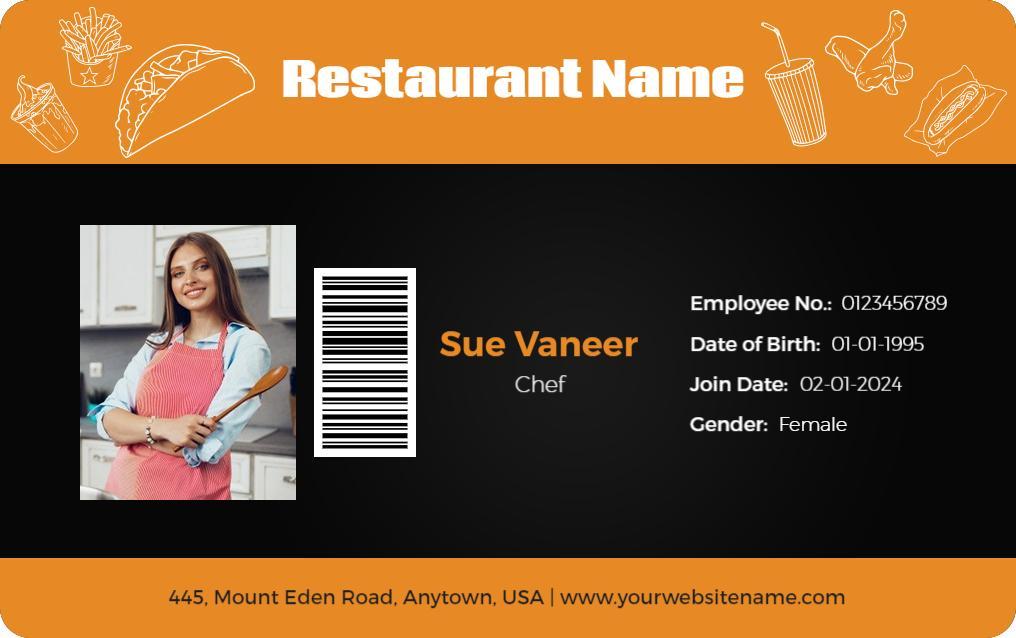 Sleek Orange Restaurant Employee Identity Card Template