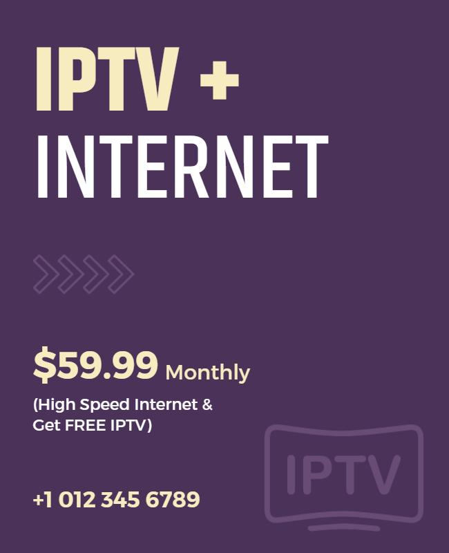 Sleek Purple IPTV and High-Speed Internet Offer Poster Template