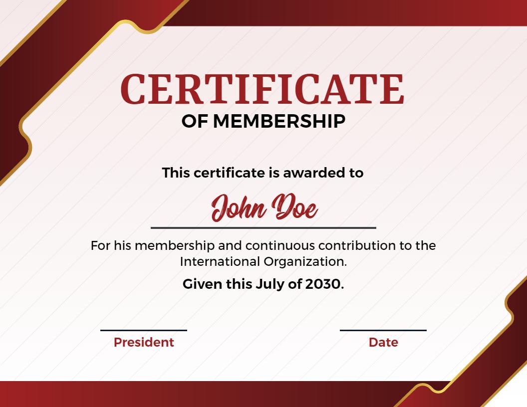 Sleek Red and White Professional Membership Certificate Template
