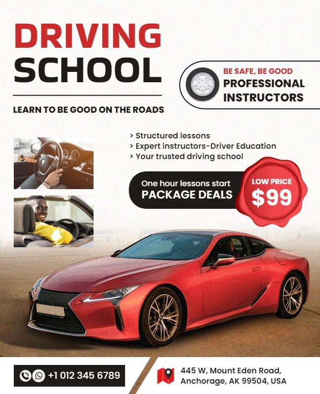 Sleek Red Car Driving School Instruction Flyer Template