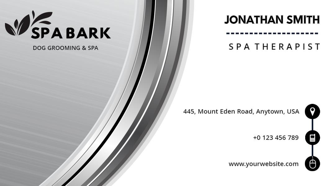 Sleek Silver Dog Grooming Spa Business Card Template