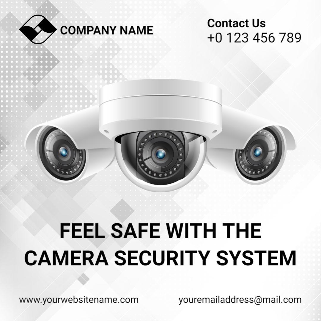 Sleek White Camera Security System for Home Safety Ad Template